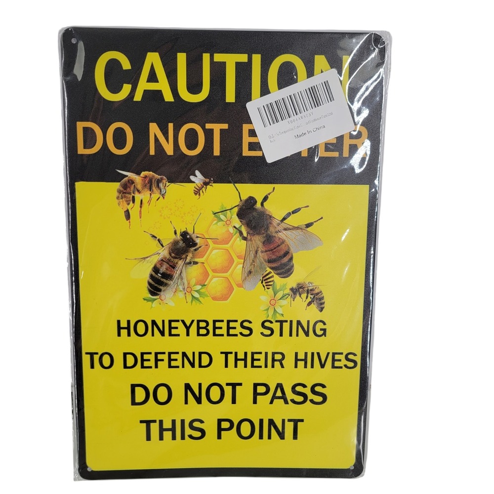 Metal Sign Wall Art Caution Honeybees Sting Do Not Enter Yellow Black